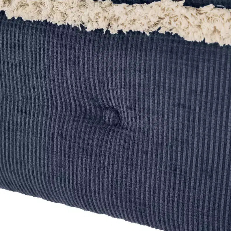 Panca contenitore trapuntata con bottoni e nappine, blu / grigio / arancione, imbottita, 1 posto a sedere