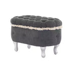 Panca contenitore trapuntata con bottoni e nappine, blu / grigio / arancione, imbottita, 1 posto a sedere