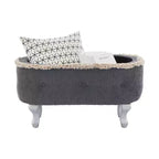 Panca contenitore trapuntata con bottoni e nappine, blu / grigio / arancione, imbottita, 1 posto a sedere