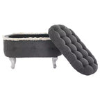 Panca contenitore trapuntata con bottoni e nappine, blu / grigio / arancione, imbottita, 1 posto a sedere