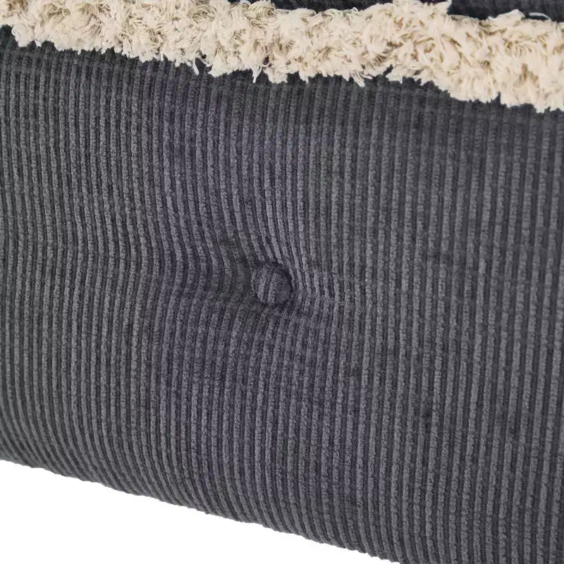 Panca contenitore trapuntata con bottoni e nappine, blu / grigio / arancione, imbottita, 1 posto a sedere