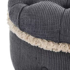 Panca contenitore trapuntata con bottoni e nappine, blu / grigio / arancione, imbottita, 1 posto a sedere