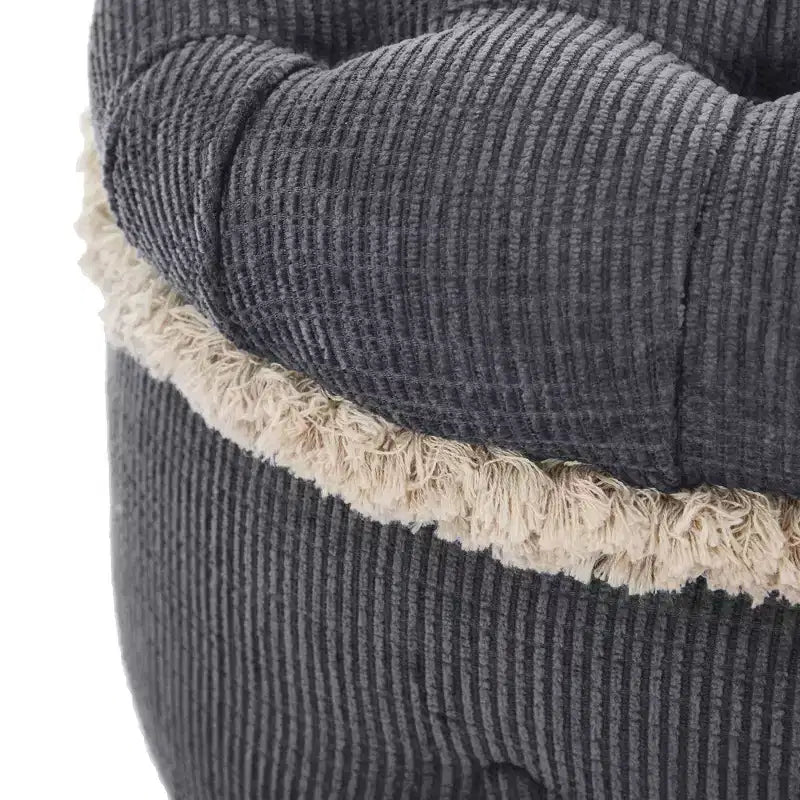 Panca contenitore trapuntata con bottoni e nappine, blu / grigio / arancione, imbottita, 1 posto a sedere