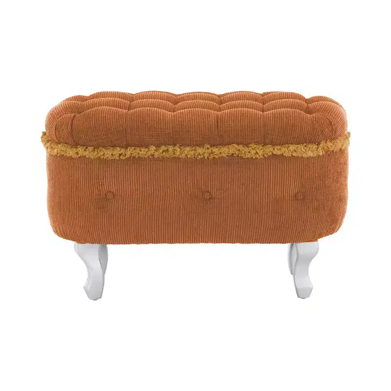 Panca contenitore trapuntata con bottoni e nappine, blu / grigio / arancione, imbottita, 1 posto a sedere