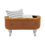 Panca contenitore trapuntata con bottoni e nappine, blu / grigio / arancione, imbottita, 1 posto a sedere