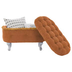 Panca contenitore trapuntata con bottoni e nappine, blu / grigio / arancione, imbottita, 1 posto a sedere