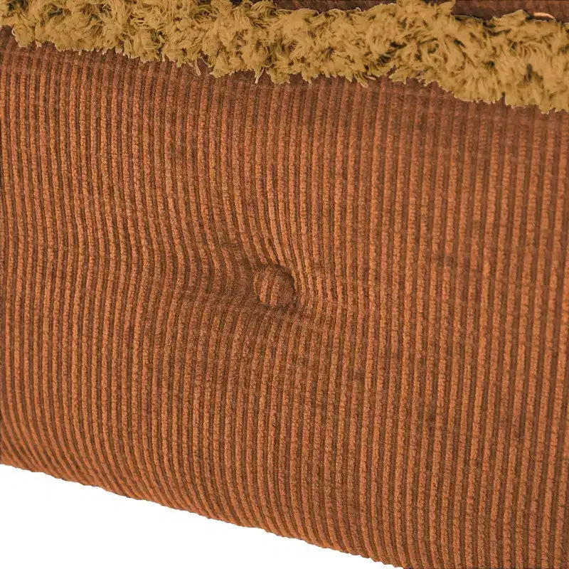 Panca contenitore trapuntata con bottoni e nappine, blu / grigio / arancione, imbottita, 1 posto a sedere