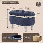 Panca contenitore trapuntata con bottoni e nappine, blu / grigio / arancione, imbottita, 1 posto a sedere