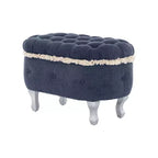 Panca contenitore trapuntata con bottoni e nappine, blu / grigio / arancione, imbottita, 1 posto a sedere