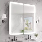 FAMYYT 32 in. W x 30 in. H Rectangular Iron Medicine Cabinet with Mirror, Dimmable LED Light, Anti-Fog and Outlets - Fully Assemble