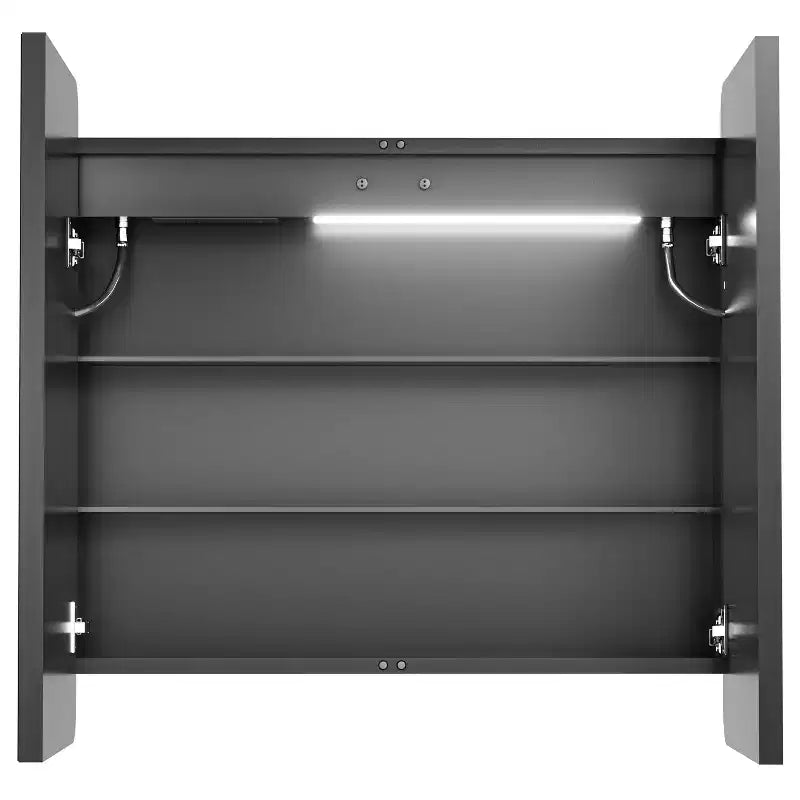 Armadietto portamedicine in ferro nero con specchio, LED dimmerabile, antiappannamento, 2 ante, 81 cm L x 76 cm H, 1 persona