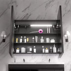 Armadietto portamedicine in ferro nero con specchio, LED dimmerabile, antiappannamento, 2 ante, 81 cm L x 76 cm H, 1 persona
