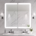 Armadietto portamedicine in ferro nero con specchio, LED dimmerabile, antiappannamento, 2 ante, 81 cm L x 76 cm H, 1 persona