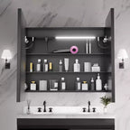 Armadietto portamedicine in ferro nero con specchio, LED dimmerabile, antiappannamento, 2 ante, 81 cm L x 76 cm H, 1 persona