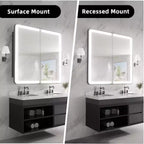 Armadietto portamedicine in ferro nero con specchio, LED dimmerabile, antiappannamento, 2 ante, 81 cm L x 76 cm H, 1 persona