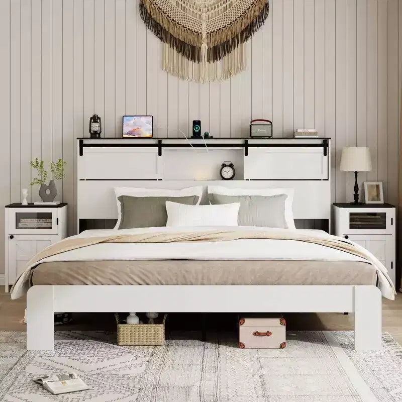 GDFStudio Mamba Modern Metal Bed Frame with Charging Station