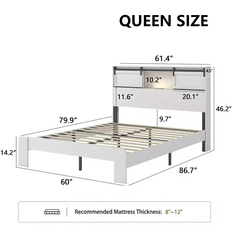 Telaio letto a piattaforma in metallo con testiera portaoggetti e USB, nero, Queen/King