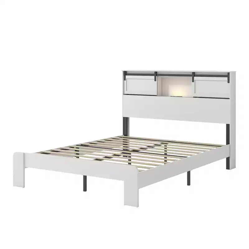 Telaio letto a piattaforma in metallo con testiera portaoggetti e USB, nero, Queen/King