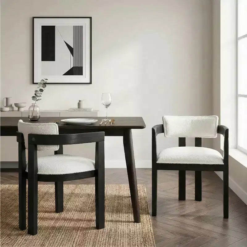 ModernLuxe Linen-Blend Dining Chairs, Upholstered Accent Chair with Wire-Brushed Rubberwood Frame and Curved Backrest - Set of 2