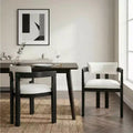 ModernLuxe Linen-Blend Dining Chairs, Upholstered Accent Chair with Wire-Brushed Rubberwood Frame and Curved Backrest - Set of 2