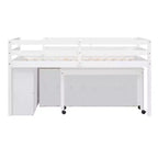 Letto a soppalco basso grigio/bianco con doppia scrivania, 4 cassetti e libreria – una piazza/una piazza e mezza, 1 persona
