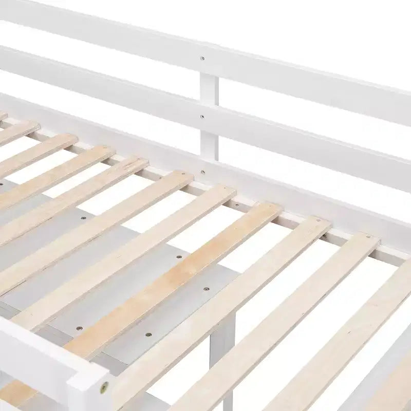 Letto a soppalco basso grigio/bianco con doppia scrivania, 4 cassetti e libreria – una piazza/una piazza e mezza, 1 persona