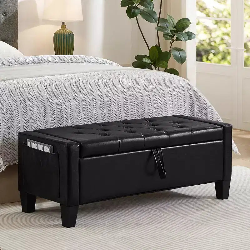 Panca Contenitore Ottomana Trapuntata con Cerniera di Sicurezza – Beige / Nero / Grigio / Blu / Lino – Tessuto e Similpelle – 1 Posto a Sedere