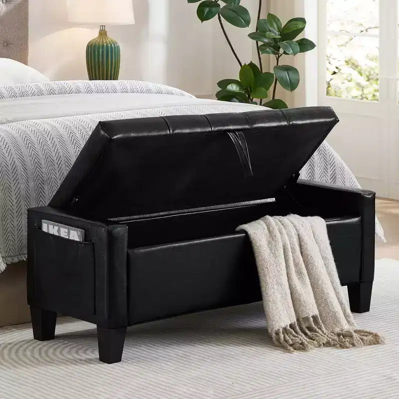 Panca Contenitore Ottomana Trapuntata con Cerniera di Sicurezza – Beige / Nero / Grigio / Blu / Lino – Tessuto e Similpelle – 1 Posto a Sedere