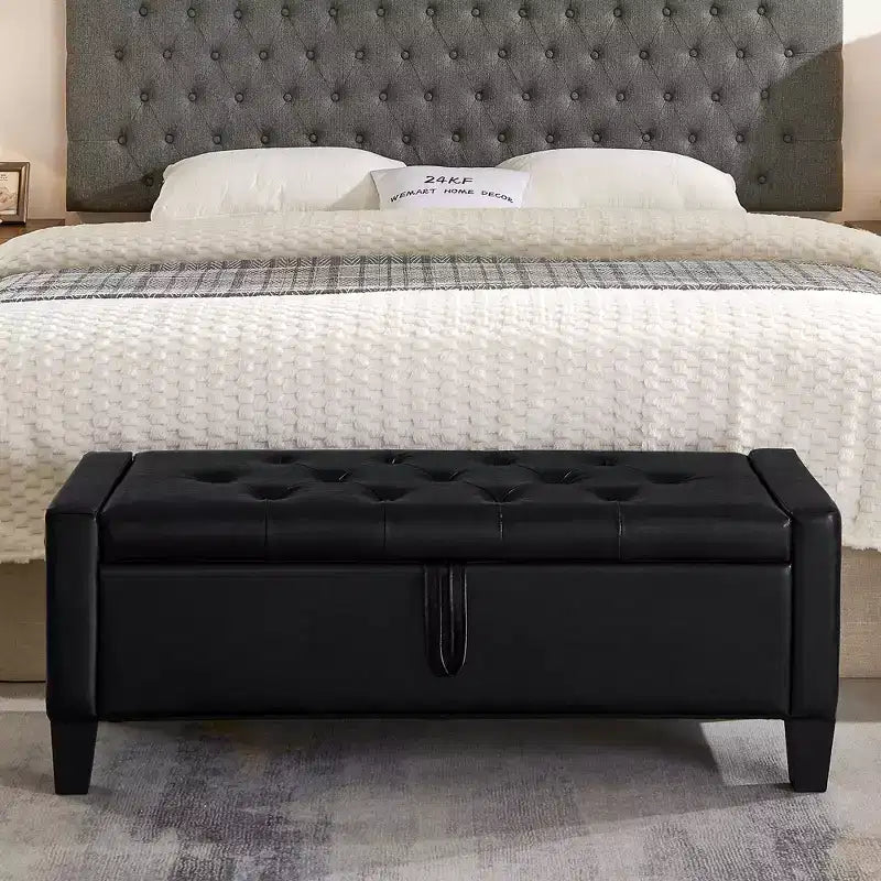 Panca Contenitore Ottomana Trapuntata con Cerniera di Sicurezza – Beige / Nero / Grigio / Blu / Lino – Tessuto e Similpelle – 1 Posto a Sedere