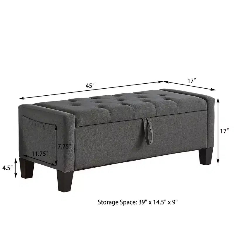 Panca Contenitore Ottomana Trapuntata con Cerniera di Sicurezza – Beige / Nero / Grigio / Blu / Lino – Tessuto e Similpelle – 1 Posto a Sedere