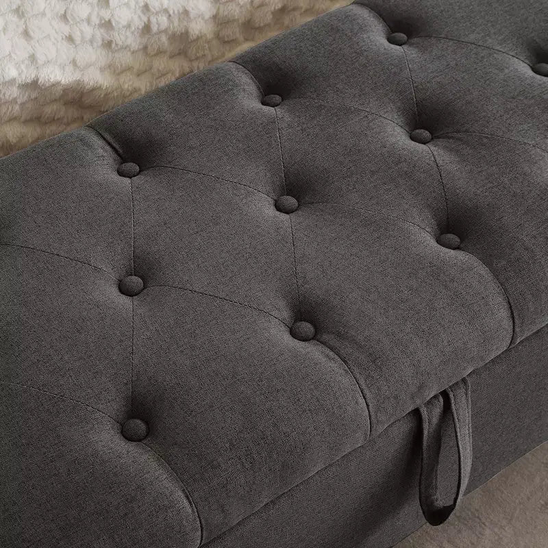 Panca Contenitore Ottomana Trapuntata con Cerniera di Sicurezza – Beige / Nero / Grigio / Blu / Lino – Tessuto e Similpelle – 1 Posto a Sedere