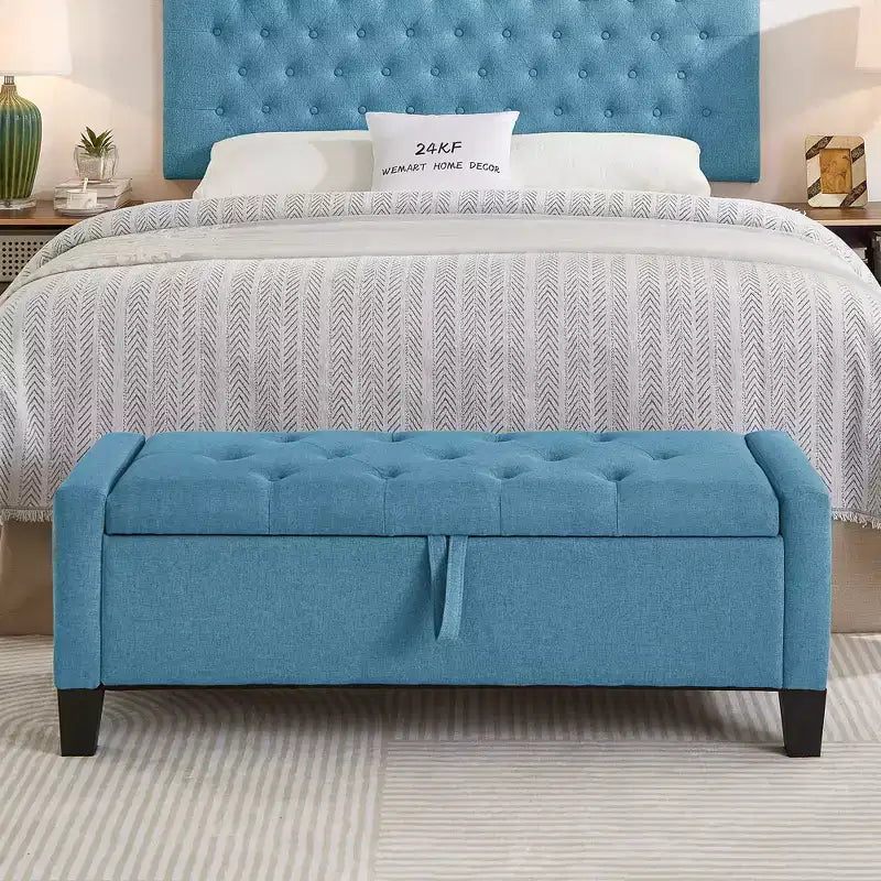 Panca Contenitore Ottomana Trapuntata con Cerniera di Sicurezza – Beige / Nero / Grigio / Blu / Lino – Tessuto e Similpelle – 1 Posto a Sedere