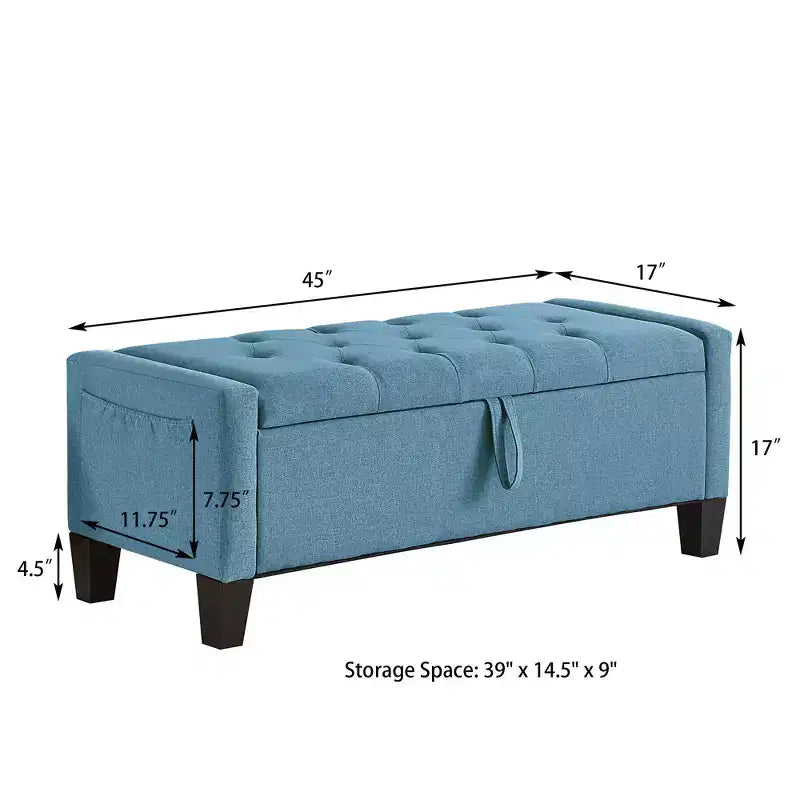 Panca Contenitore Ottomana Trapuntata con Cerniera di Sicurezza – Beige / Nero / Grigio / Blu / Lino – Tessuto e Similpelle – 1 Posto a Sedere