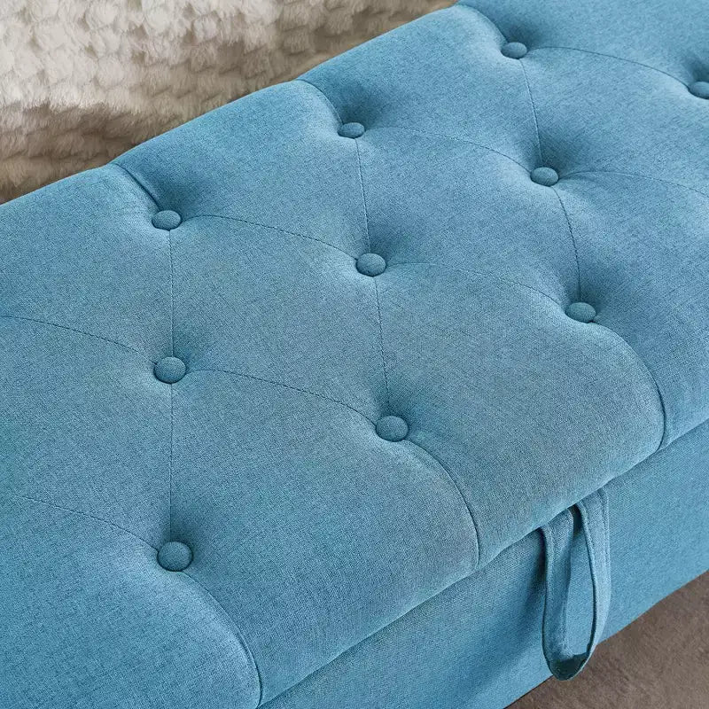 Panca Contenitore Ottomana Trapuntata con Cerniera di Sicurezza – Beige / Nero / Grigio / Blu / Lino – Tessuto e Similpelle – 1 Posto a Sedere