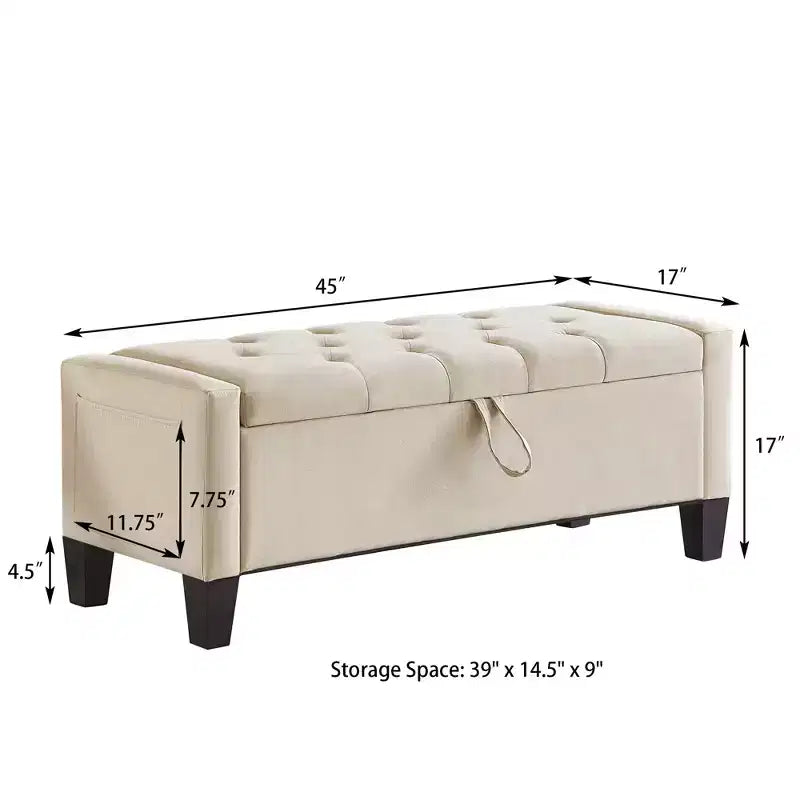Panca Contenitore Ottomana Trapuntata con Cerniera di Sicurezza – Beige / Nero / Grigio / Blu / Lino – Tessuto e Similpelle – 1 Posto a Sedere