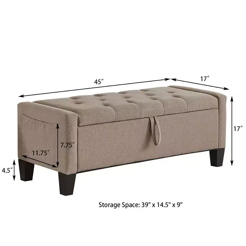 Panca Contenitore Ottomana Trapuntata con Cerniera di Sicurezza – Beige / Nero / Grigio / Blu / Lino – Tessuto e Similpelle – 1 Posto a Sedere