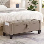 Panca Contenitore Ottomana Trapuntata con Cerniera di Sicurezza – Beige / Nero / Grigio / Blu / Lino – Tessuto e Similpelle – 1 Posto a Sedere