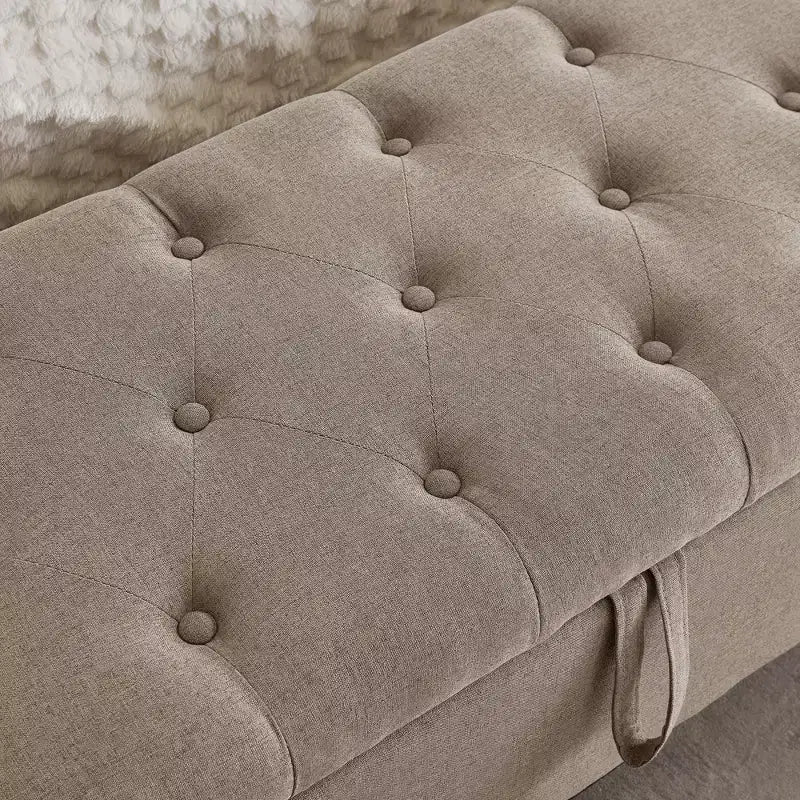 Panca Contenitore Ottomana Trapuntata con Cerniera di Sicurezza – Beige / Nero / Grigio / Blu / Lino – Tessuto e Similpelle – 1 Posto a Sedere