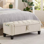 Panca Contenitore Ottomana Trapuntata con Cerniera di Sicurezza – Beige / Nero / Grigio / Blu / Lino – Tessuto e Similpelle – 1 Posto a Sedere