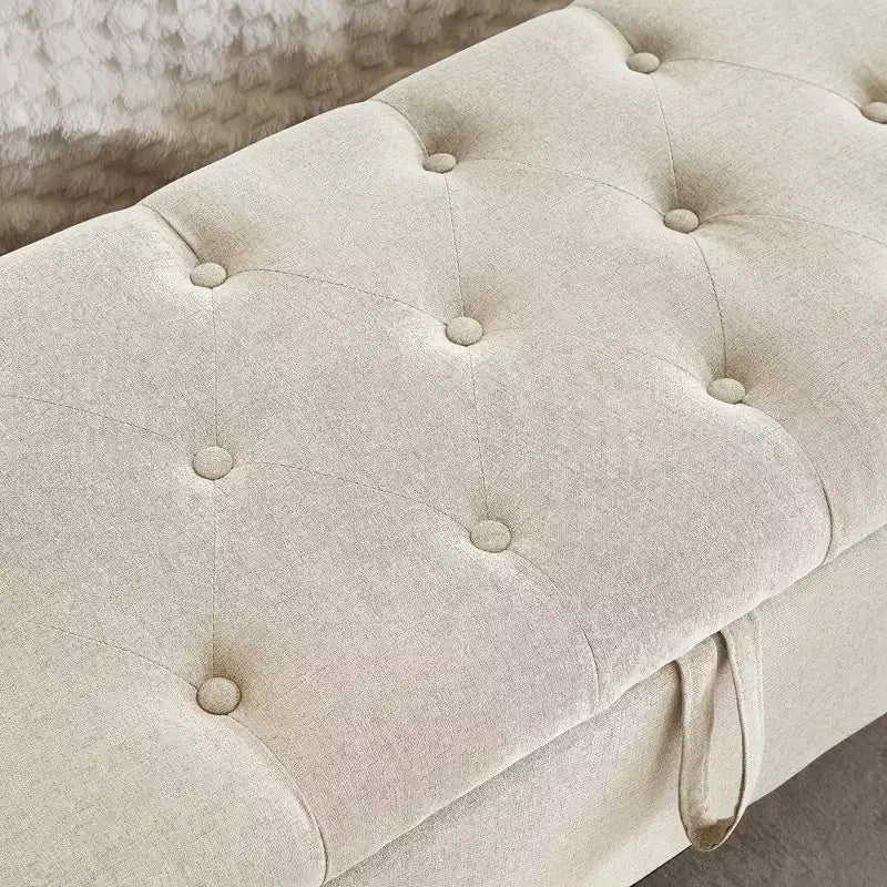 Panca Contenitore Ottomana Trapuntata con Cerniera di Sicurezza – Beige / Nero / Grigio / Blu / Lino – Tessuto e Similpelle – 1 Posto a Sedere