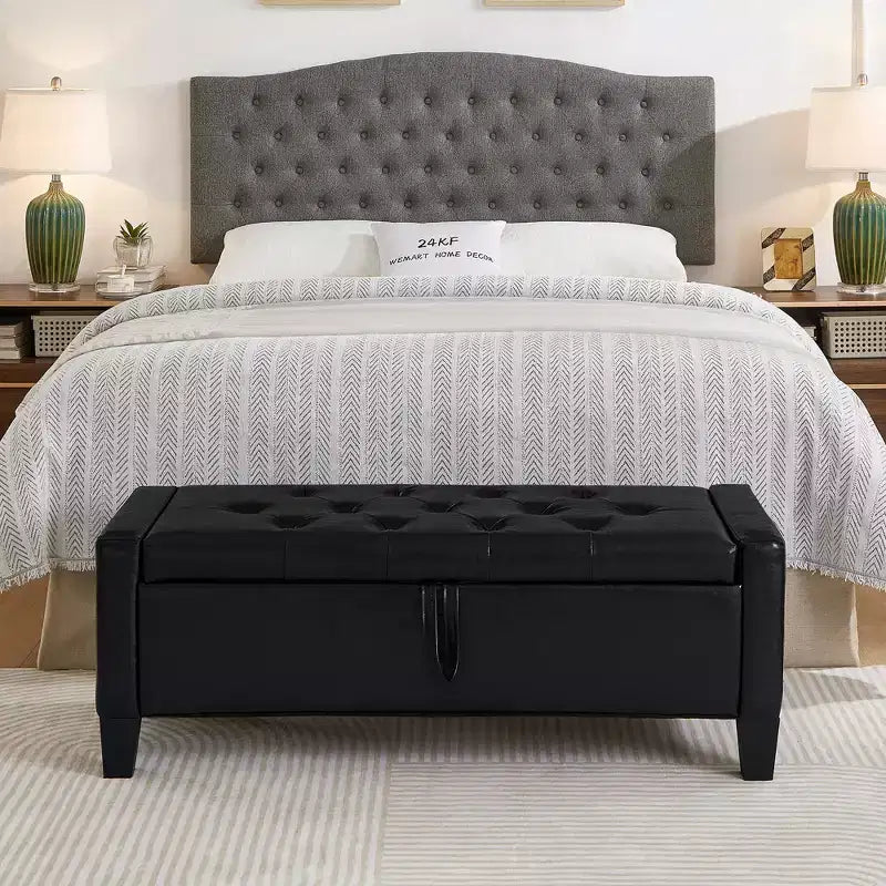 Panca Contenitore Ottomana Trapuntata con Cerniera di Sicurezza – Beige / Nero / Grigio / Blu / Lino – Tessuto e Similpelle – 1 Posto a Sedere