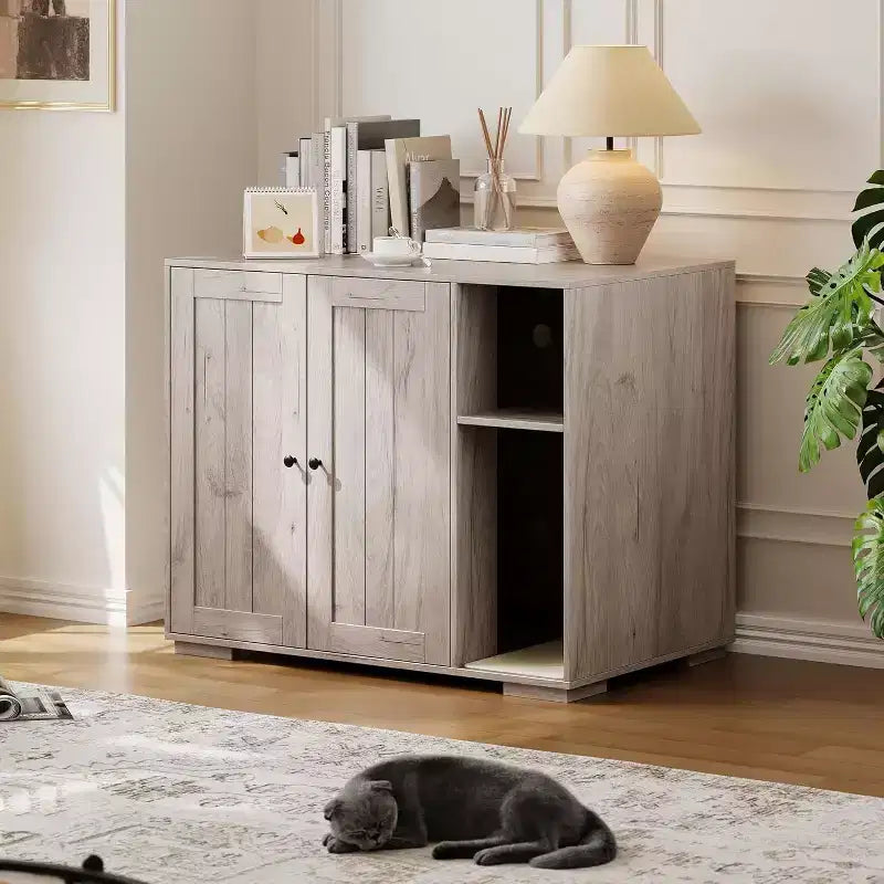 Mobiletto per lettiera per gatti a 2 ante grigio/bianco con tiragraffi, per 1 gatto
