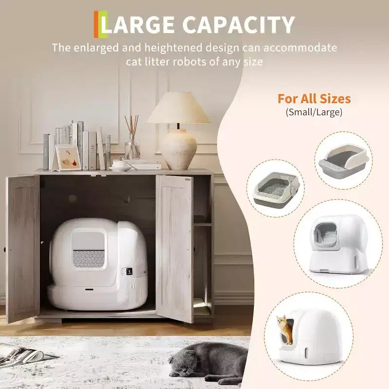Mobiletto per lettiera per gatti a 2 ante grigio/bianco con tiragraffi, per 1 gatto