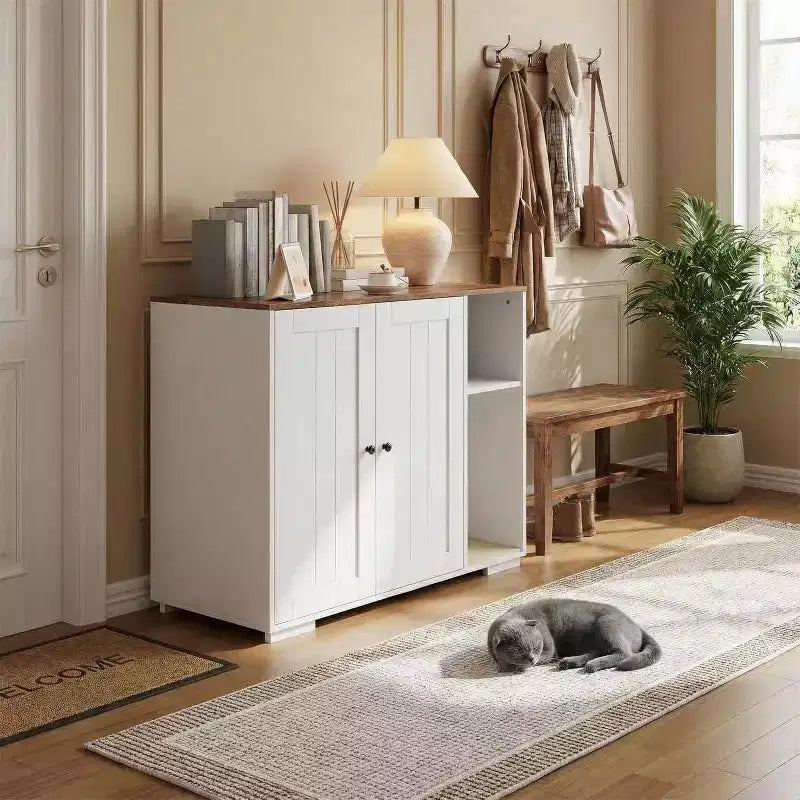 Mobiletto per lettiera per gatti a 2 ante grigio/bianco con tiragraffi, per 1 gatto