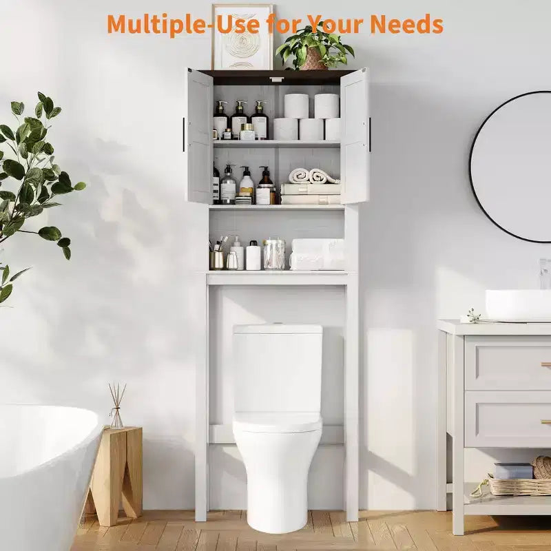 Armadietto sopra il WC, mobile contenitore per bagno, scaffale per WC con ripiani a giorno, scaffale autoportante per WC per bagno, toilette, lavanderia