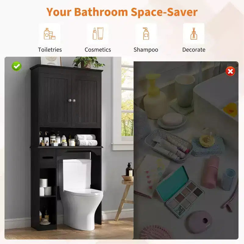 Armadietto sopra il WC, mobile contenitore per bagno, scaffale per WC con ripiani a giorno, scaffale autoportante per WC per bagno, toilette, lavanderia