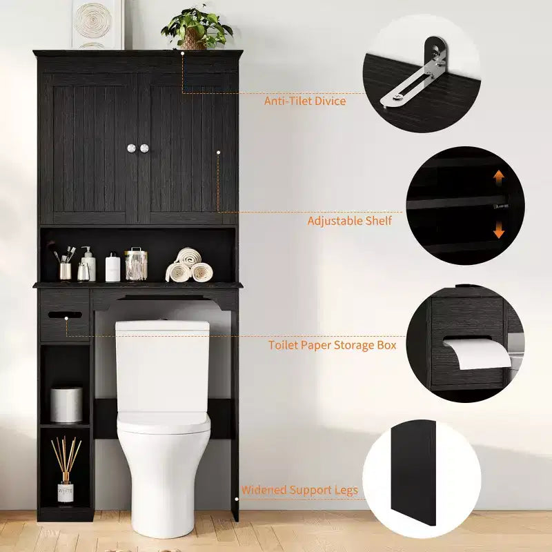 Armadietto sopra il WC, mobile contenitore per bagno, scaffale per WC con ripiani a giorno, scaffale autoportante per WC per bagno, toilette, lavanderia