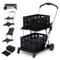 Heavy Duty Collapsible Utility Cart with Wheels - Folding Mobile Office Organizer and Rolling Multipurpose Storage Trolley - Portable Black