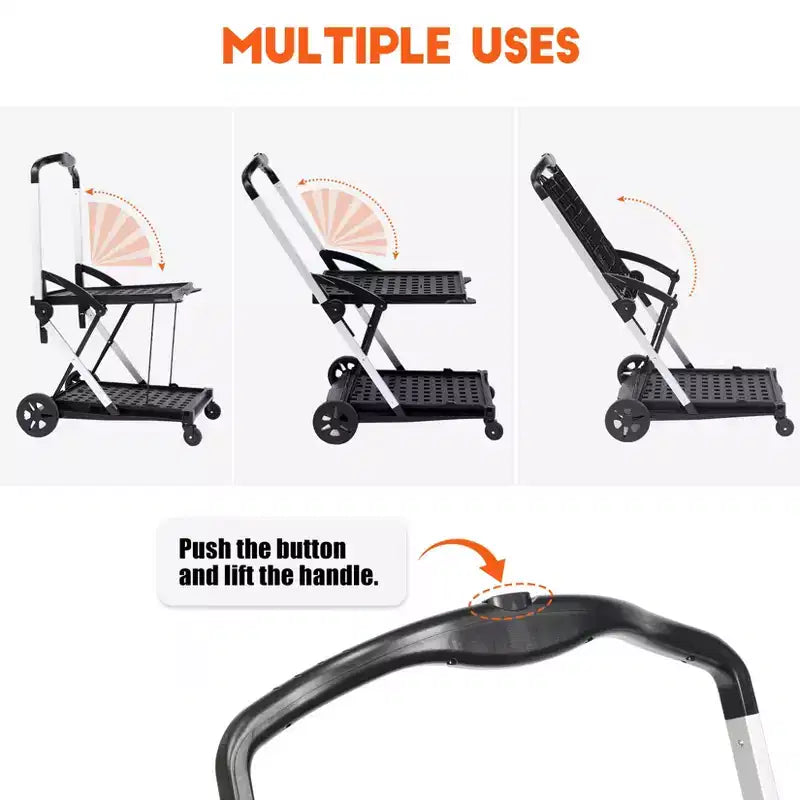 Carrello portautensili pieghevole per impieghi gravosi con ruote - Organizer mobile pieghevole e carrello portaoggetti multiuso rotante - Nero portatile