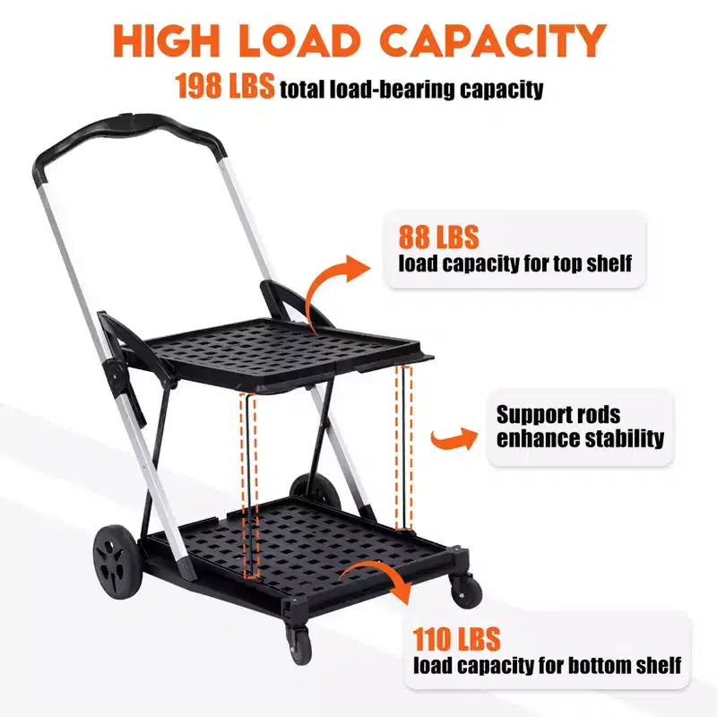 Carrello portautensili pieghevole per impieghi gravosi con ruote - Organizer mobile pieghevole e carrello portaoggetti multiuso rotante - Nero portatile